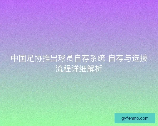 中国足协推出球员自荐系统 自荐与选拔流程详细解析