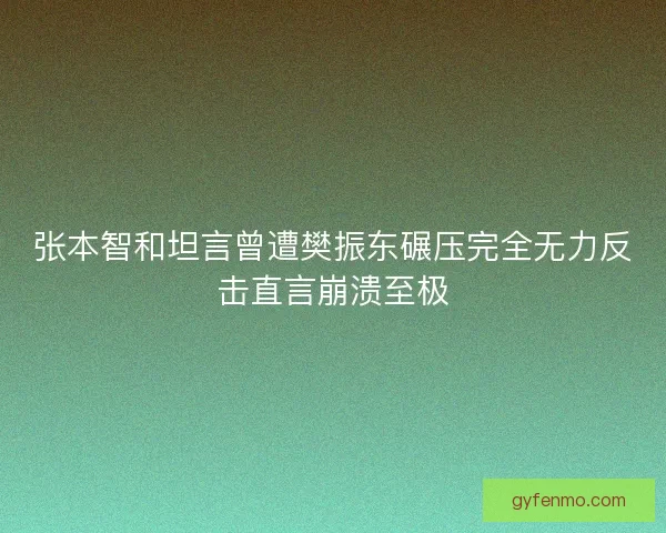 张本智和坦言曾遭樊振东碾压完全无力反击直言崩溃至极